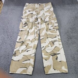 Cargo Pants Mens 33x31 Beige Camo Relaxed Fit Straight Leg Pockets Army Utility